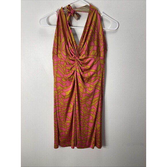 Trina Turk Women’s  Mini Dress Coral Multi Print Halter Dress Sz 6 - Picture 1 of 13